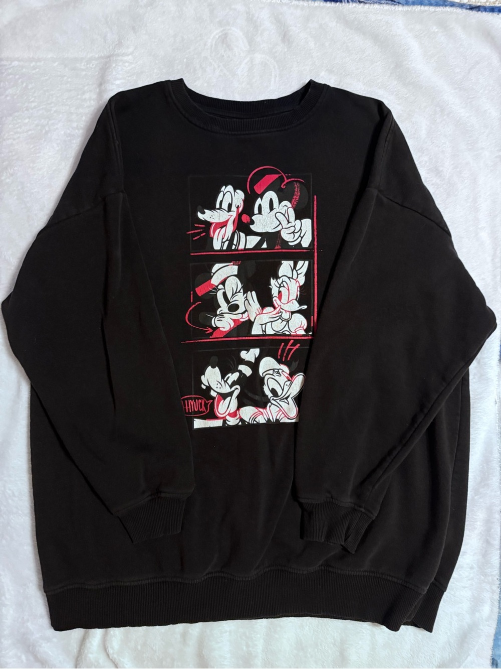 Disney Black Crewneck with Red & White Cartoon Panel Graphic